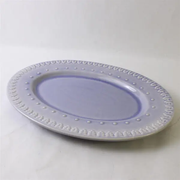 2001 Square Nest Renee Dubois Powder Blue Oval Ceramic Platter 15"