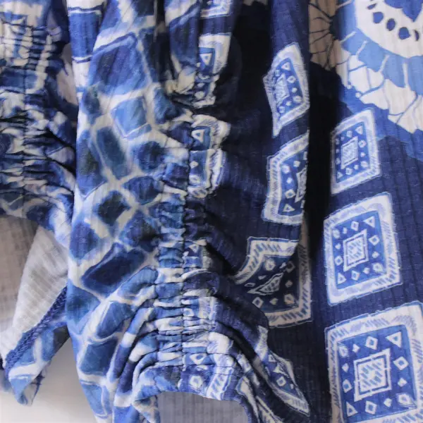 Alfred Dunner Petite PM Blue White Patterned 3/4 Sleeve Blouse