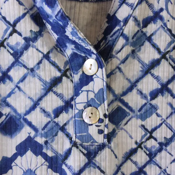 Alfred Dunner Petite PM Blue White Patterned 3/4 Sleeve Blouse