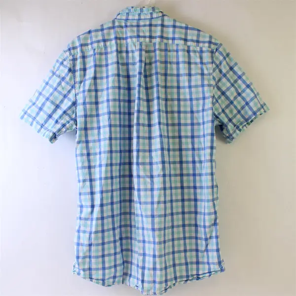 Old Navy Men's LT Tall Slim Fit Blue White Checkered Short Sleeve Button Down