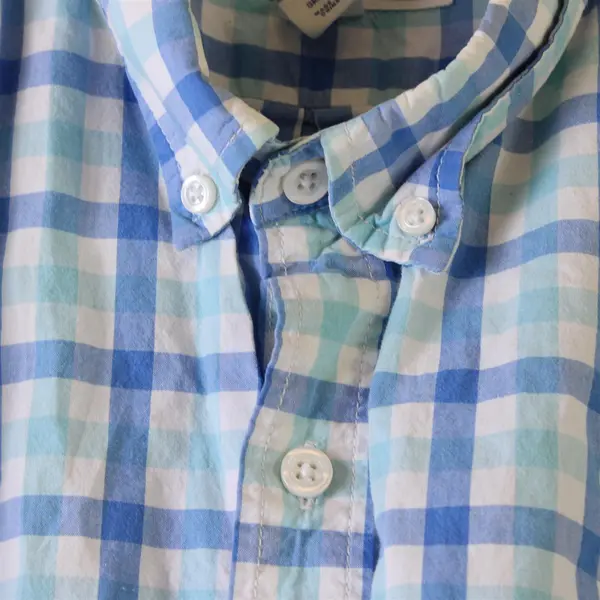 Old Navy Men's LT Tall Slim Fit Blue White Checkered Short Sleeve Button Down