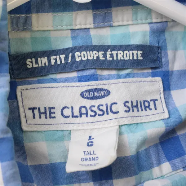 Old Navy Men's LT Tall Slim Fit Blue White Checkered Short Sleeve Button Down