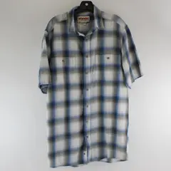 Wrangler Rugged Wear Mens Short Sleeve Blue Gray Plaid Button-Up Shirt L