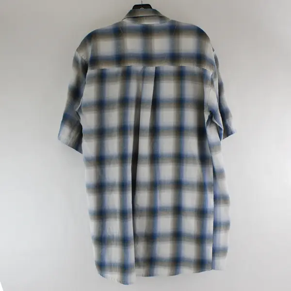Wrangler Rugged Wear Mens Short Sleeve Blue Gray Plaid Button-Up Shirt L