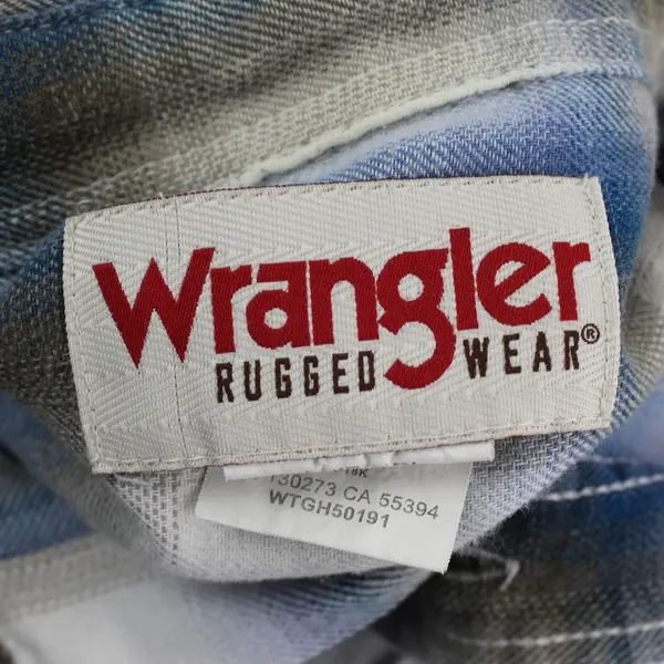 Wrangler Rugged Wear Mens Short Sleeve Blue Gray Plaid Button-Up Shirt L