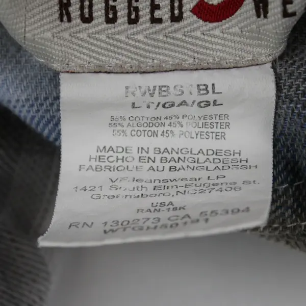 Wrangler Rugged Wear Mens Short Sleeve Blue Gray Plaid Button-Up Shirt L