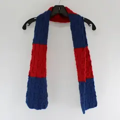 Handmade Red and Blue Knit Scarf 6" x 54"