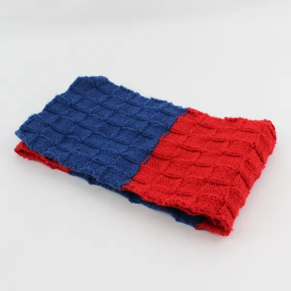 Handmade Red and Blue Knit Scarf 6" x 54"