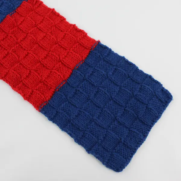Handmade Red and Blue Knit Scarf 6" x 54"