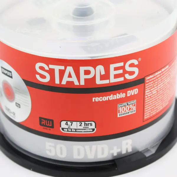 Staples DVD+R 50 Recordable Discs 4.7GB 8x Compatible 120 Min Opened Packaging