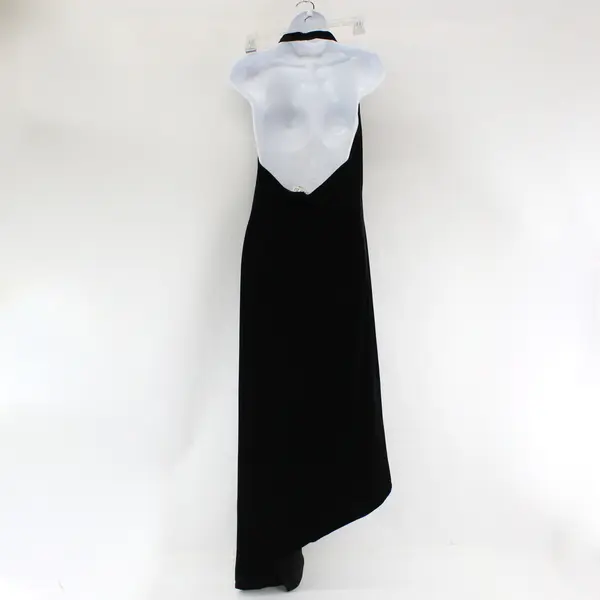 Robbie Bee Black Velour Asymmetric Hem Halter Dress Women's Size 12 