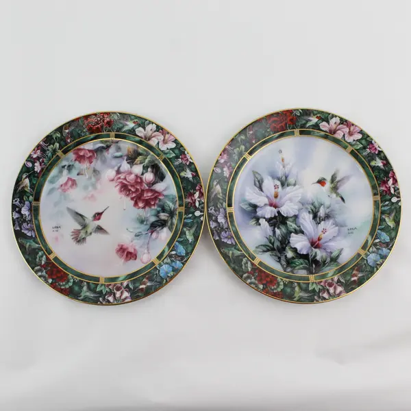 1992 W.L. George Lena Liu's Porcelain Hummingbird Treasury Plates 1 and 2