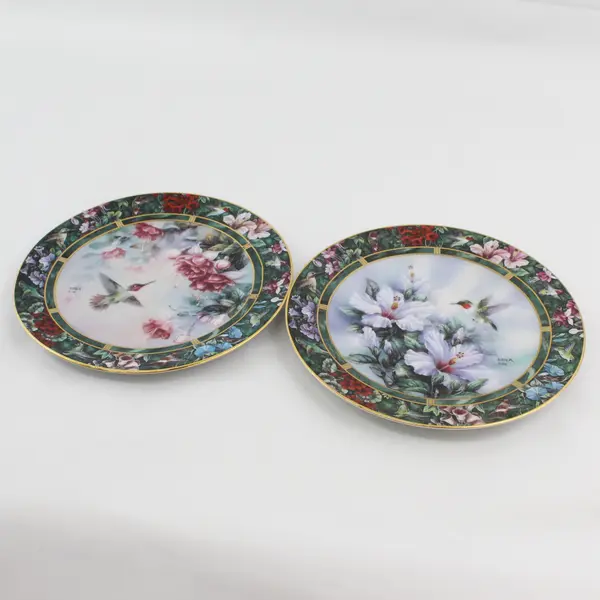 1992 W.L. George Lena Liu's Porcelain Hummingbird Treasury Plates 1 and 2