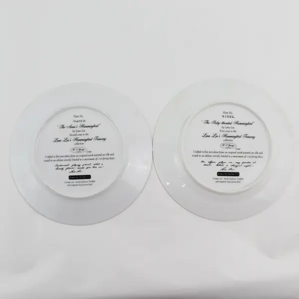 1992 W.L. George Lena Liu's Porcelain Hummingbird Treasury Plates 1 and 2