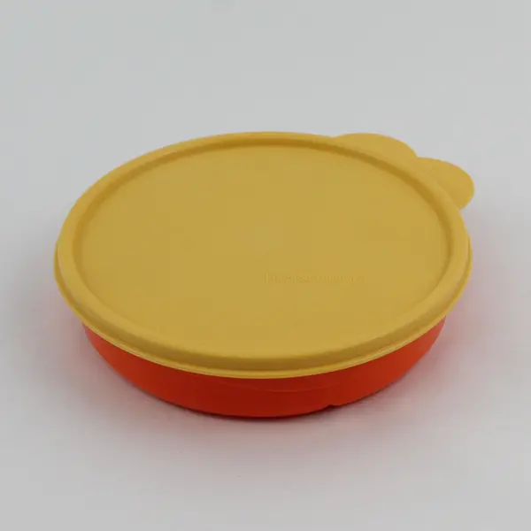 Tupperware 2552A-2 Divided Orange Container with Yellow Lid