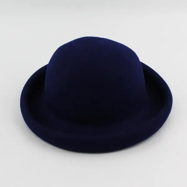 Arlin Women's Navy Blue Wool Bowler Hat Rolled Brim Vintage