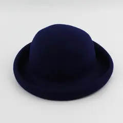 Arlin Women's Navy Blue Wool Bowler Hat Rolled Brim Vintage