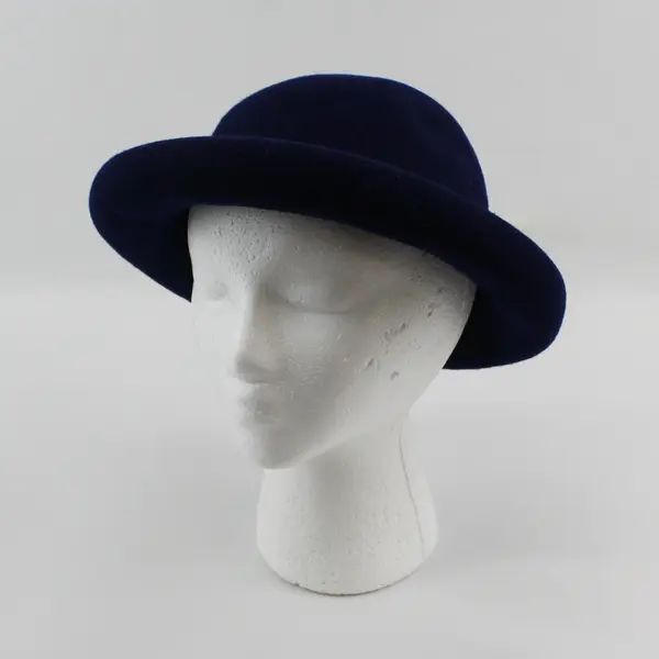 Arlin Women's Navy Blue Wool Bowler Hat Rolled Brim Vintage