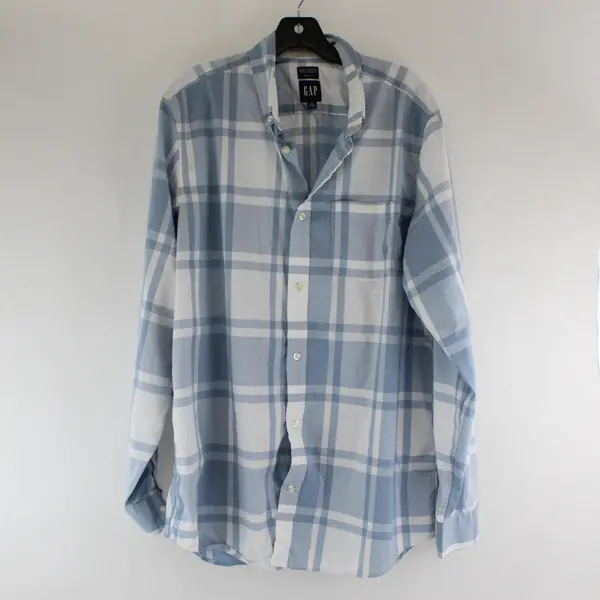 GAP Mens Large Tall Blue White Plaid Button Down Long Sleeve Shirt