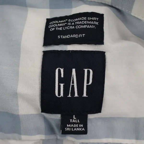 GAP Mens Large Tall Blue White Plaid Button Down Long Sleeve Shirt