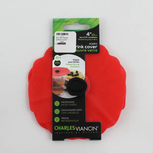 Set of 2 Poppy Silicone Drink Covers 4", Charles Viancin, New 