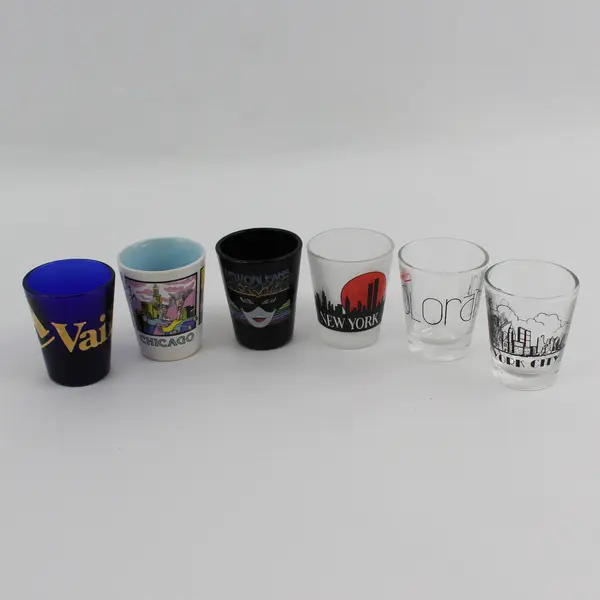 Lot of 6 Souvenir Shot Glasses Chicago New York New Orleans Vail Colorado