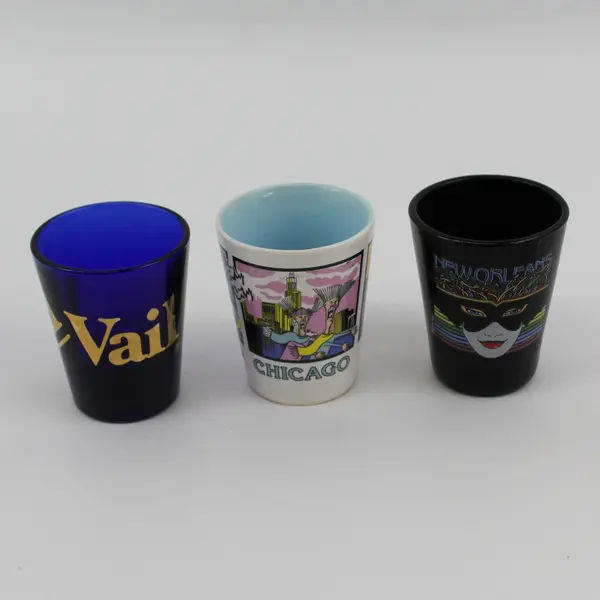 Lot of 6 Souvenir Shot Glasses Chicago New York New Orleans Vail Colorado