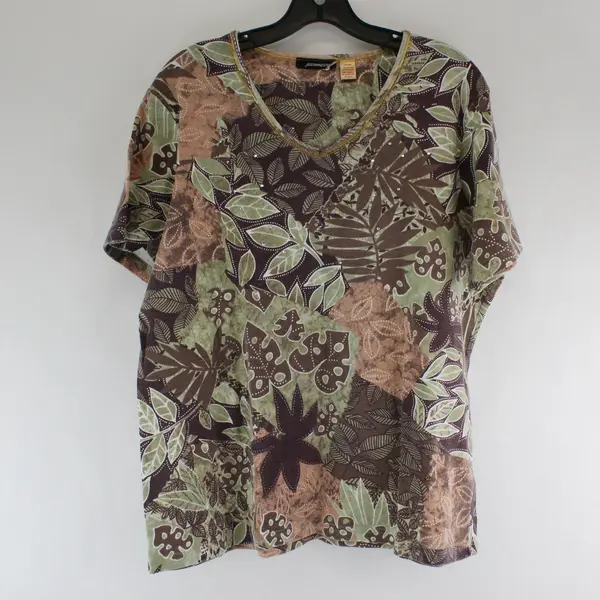 Jason Maxwell Women's 18/20W Floral Short Sleeve Blouse Top