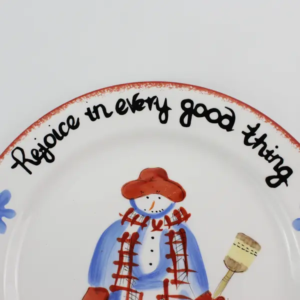 Hand Painted Snowman Christmas Platter Rejoice in Every Good Thing Deut 26:11