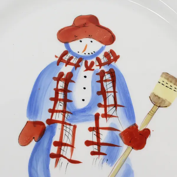 Hand Painted Snowman Christmas Platter Rejoice in Every Good Thing Deut 26:11
