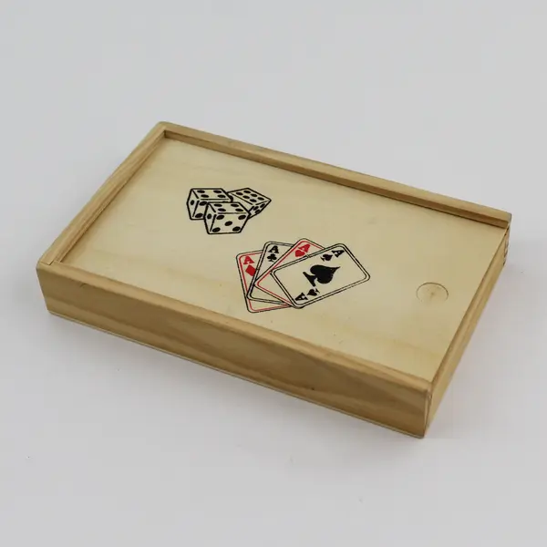 Wooden Poker Cards & Dice Set 2 Decks 5 Dice