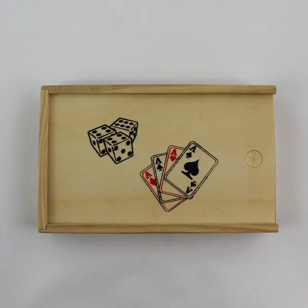Wooden Poker Cards & Dice Set 2 Decks 5 Dice
