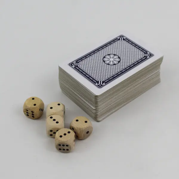 Wooden Poker Cards & Dice Set 2 Decks 5 Dice