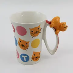 Hand Painted Indra Stoneware Coffee Cat Mug With Cat On Handle 