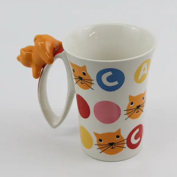 Hand Painted Indra Stoneware Coffee Cat Mug With Cat On Handle 