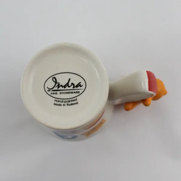 Hand Painted Indra Stoneware Coffee Cat Mug With Cat On Handle 