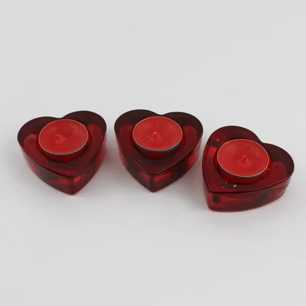 Set of 3 Red Glass Tealight Candle Holders With Red Tealight Candles