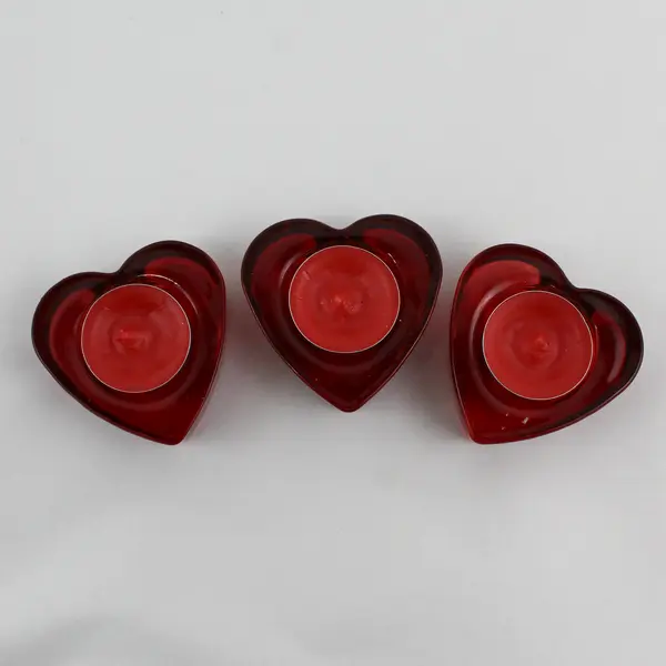 Set of 3 Red Glass Tealight Candle Holders With Red Tealight Candles