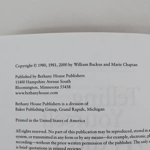 Telling Yourself the Truth William Backus Marie Chapian 2000 PB Self Help