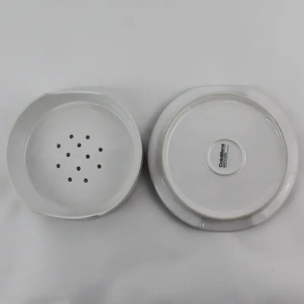 Crate&Barrel White Ceramic Brie Cheese Baker Vented Lid
