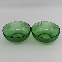  Set of 2 E.O. Brody Co. Green Ribbed Pressed Glass Bowls USA