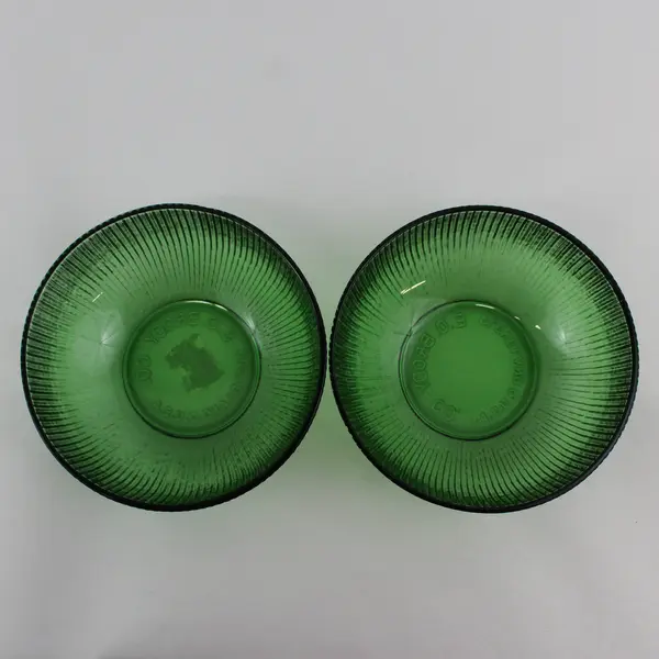  Set of 2 E.O. Brody Co. Green Ribbed Pressed Glass Bowls USA