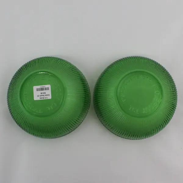  Set of 2 E.O. Brody Co. Green Ribbed Pressed Glass Bowls USA