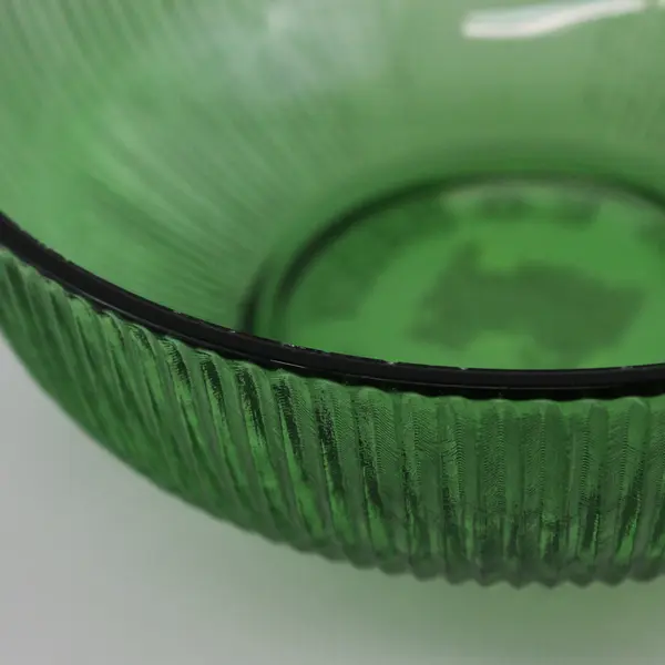  Set of 2 E.O. Brody Co. Green Ribbed Pressed Glass Bowls USA