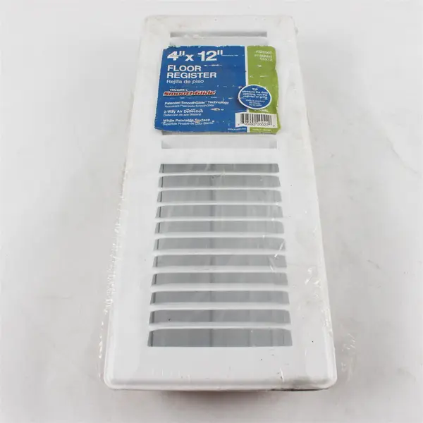 Truaire 4x12 Floor Register SmoothGlide 2-Way White Paintable Vent