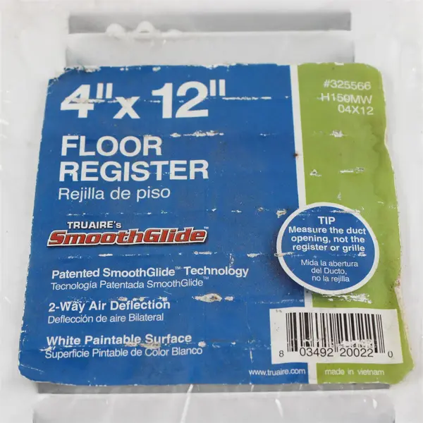 Truaire 4x12 Floor Register SmoothGlide 2-Way White Paintable Vent