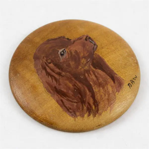 Hand Carved Painted Oregon Myrtlewood Spaniel Dog Wooden Nickel Disc