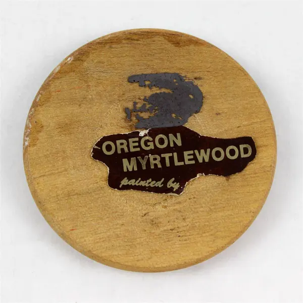 Hand Carved Painted Oregon Myrtlewood Spaniel Dog Wooden Nickel Disc