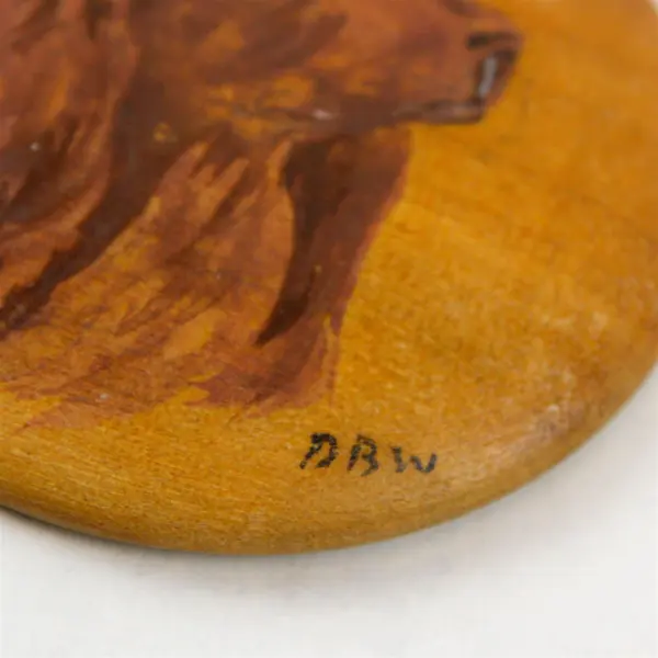 Hand Carved Painted Oregon Myrtlewood Spaniel Dog Wooden Nickel Disc