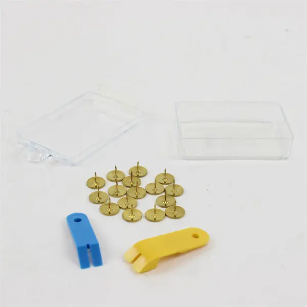 Clover NP-100H Lot of 16 Gold Thumb Tacks 2 Tack Removers Clear Box